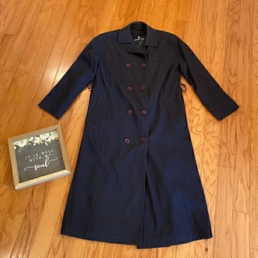 London Fog Vintage Women's Charcoal Gray/Black Double Breast Trench Coat Sz 4